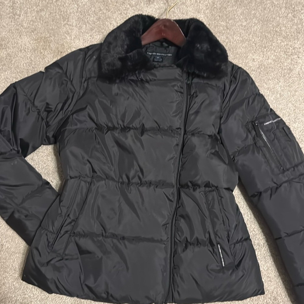 French Connection Winter Jacket Small Black Fir collar